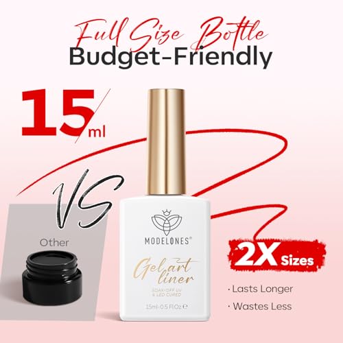 modelones Red French Tip Liner Gel Polish, 15 ML Bright Apple Red Valentine's Day Nail Art Paint Swirl with Ultra Fine Line Brush Soak Off U V DIY Home Salon Professional Manicure Gift for Women - color: Apple Red Liner