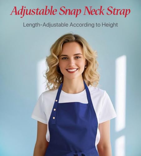 Kitchen Cooking Apron for Women Men Water-Resistant Artist Barista Baking Craft Catering Work Bib with Large Pockets - color: Blue