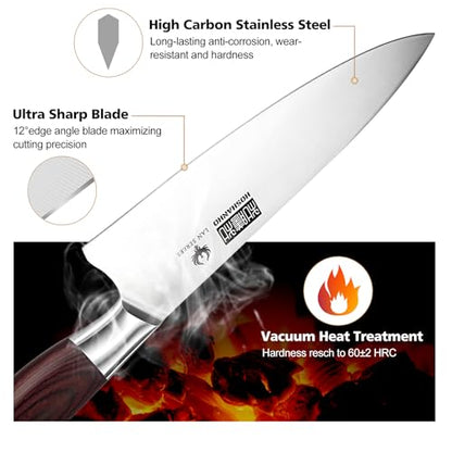 HOSHANHO Kitchen Knife Set with Block 18-Piece, Super Sharp High Carbon Stainless Steel Chef Knife Set, Professional Cutlery Knife Set with Sharpener - size: 18 Pieces Knife Set