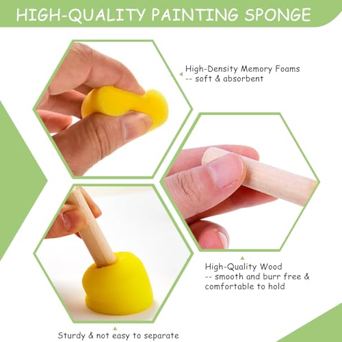 60 Pcs Round Paint Sponges Set, 5 Sizes Sponge Brushes for Painting, Sponge Paint Brushes for Acrylic Painting, Wooden Handle Craft Sponges for DIY, Crafts and Kids Arts - style: 60 Pcs Yellow