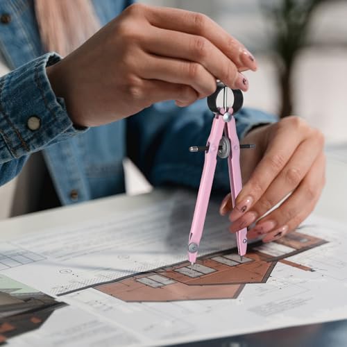 EBOOT Student Geometry Math Set, Metal Drawing Compass and 6 Inch Clear Swing Arm Protractors 180 Degree Math Protractor(Pink and Pink) - color: Pink and Pink