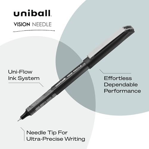 uniball Vision Needle Rollerball Pens, Micro Point (0.5mm), Black, 12 Pack - color: Black, size: 1 Count (Pack of 12), style: Needle Micro