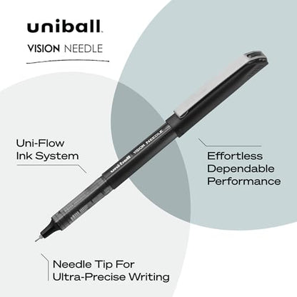 uniball Vision Needle Rollerball Pens, Micro Point (0.5mm), Black, 12 Pack - color: Black, size: 1 Count (Pack of 12), style: Needle Micro