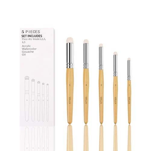 Drybrush Set, 5 Sizes Miniature Paint Brushes, Multipurpose, Animal Hair, White, Silver, for Advanced & Professional Art, Tabletop & Wargames Miniature Watercolor Oil Painting - color: Wooden