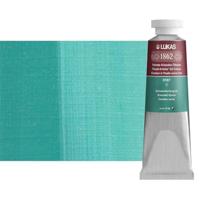Lukas 1862 Professional German Oil Paint, Emerald Green 37 mL - w/Beeswax & Non-Yellowing Sunflower Oil, Short Drying Time, Smooth, Outstanding Lightfastness - color: Emerald Green, size: 1.25 Fl Oz (Pack of 1)