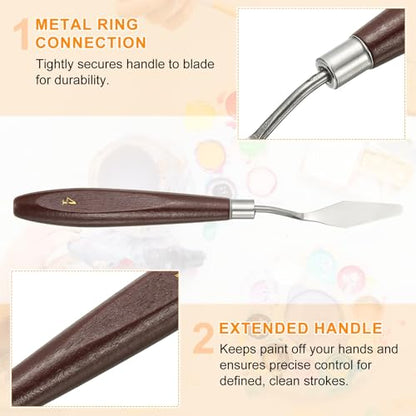 HARFINGTON Palette Knife Painting Tool 1.77 x 0.55 Stainless Steel Art Spatula Pallet Knives Scrapers Tools with Beech Wood Handle for Acrylic Oil Canvas Mixing Spreading, Red/Silver - size: 1.77" x 0.55"