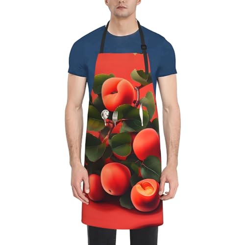 Cartoon heart sun Heavy Duty Waterproof Apron with Pockets for AdultsResistant Grilling, Gardening, Painting - color: Red Apricot