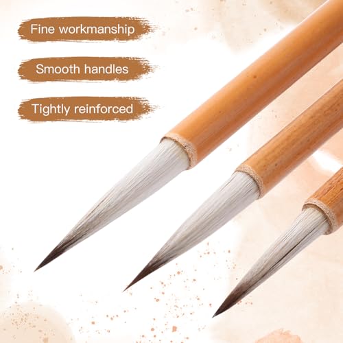Fuumuui Chinese Calligraphy Brush, 3pcs Writing Brush Ink Painting Bamboo Watercolor Brushes Set Wolf Sheep Mix Brushes for Beginner Adult Professional Painting Tools - color: Wooden3
