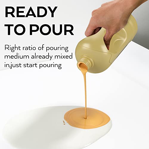 Nicpro Gold Metallic Acrylic Pour Paint, 33.8 Ounce Pre-Mixed Pouring Paint Supplies with Silicone Pour Oil & Gloves for Canvas, Rock, Wood Cell Creation Flow DIY Art Painting, Ready to Pour - color: 33.8oz-gold