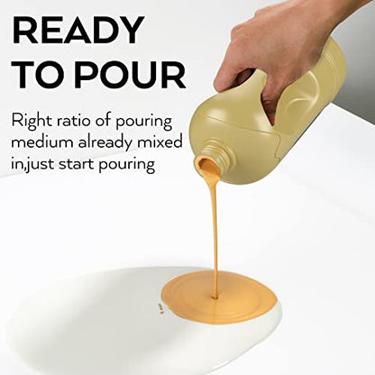 Nicpro Gold Metallic Acrylic Pour Paint, 33.8 Ounce Pre-Mixed Pouring Paint Supplies with Silicone Pour Oil & Gloves for Canvas, Rock, Wood Cell Creation Flow DIY Art Painting, Ready to Pour - color: 33.8oz-gold