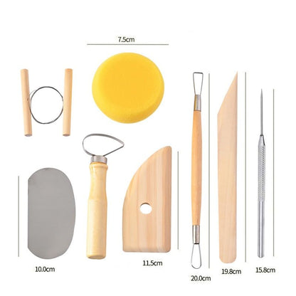 S & E TEACHER'S EDITION 8 Pcs Pottery & Clay Sculpting Tools, Double-Sided, Smooth Wooden Handles. - size: 8 PCS