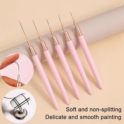 Nail Art Pens Set, Liner Brushes, Nail Art Brushes Tools For Long Lines, Thin Details, Fine Drawing, Liner Brush Polish Painting Nail Design (Pink) - color: Pink