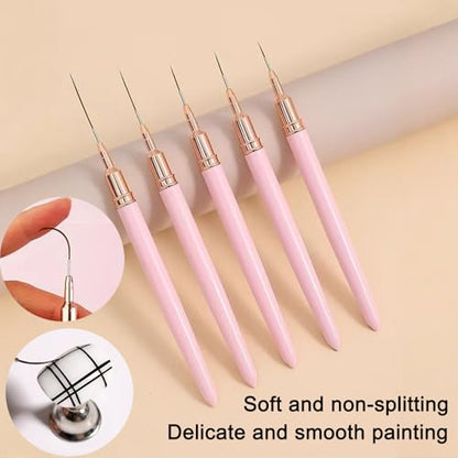 Nail Art Pens Set, Liner Brushes, Nail Art Brushes Tools For Long Lines, Thin Details, Fine Drawing, Liner Brush Polish Painting Nail Design (Pink) - color: Pink