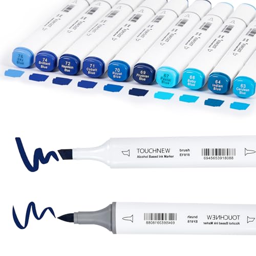 10Pcs Alcohol Markers Pure Color Series,Dual Tip Soft Art Solid Color Markers Set for Adults Beginner Drawing Sketching (Blue) - color: Blue