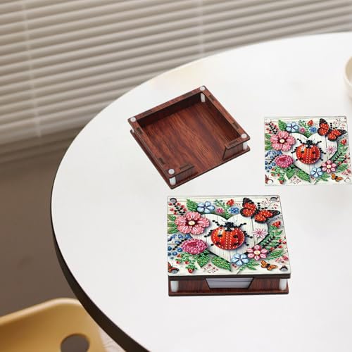 JISHSHAY 2 PCS Diamond Art Note Box Ladybird Diamond Painting Note Pad Holder Animal Gem Painting Gem Art Memo Boxes Mosaic Kits for Adults Embroidery Kit Memo Pad Holder, Contains 120 Sheets of Paper - color: Ladybird