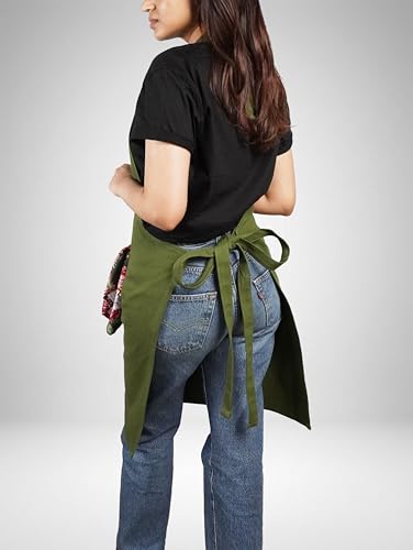 100% Cotton Kitchen Apron with 2 Pockets – Adjustable Chef Apron for Cooking Baking BBQ – Unisex Apron - color: Pine, size: Standard