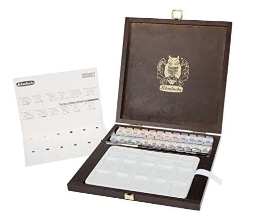 Schmincke - HORADAM® AQUARELLdark Wooden Box with 24 Finest Watercolor Paints, 74883097, Gift Set, Premium Watercolor Paints, 24 x 1/2 Pans