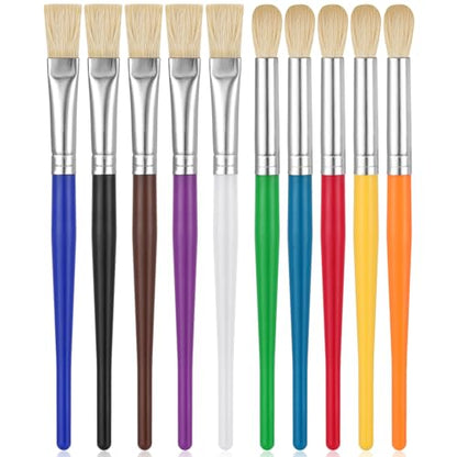 YGAOHF Kids Paint Brush Set, 10 Pcs Round and Flat, Easy Hold and Clean Toddler & Preschool Brushes for Acrylic, Oil, Watercolor, Washable Paint - color: 10pcs