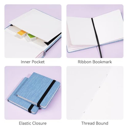 Lightwish Square Watercolor Journal,2 Pack Total 48 Sheets 100% Cotton,300gsm/140lb,Acid-Free,Cold Press Watecolor Sketchbook for Artists Adults Students,4.7 * 4.7 Inches(Blue) - color: Blue