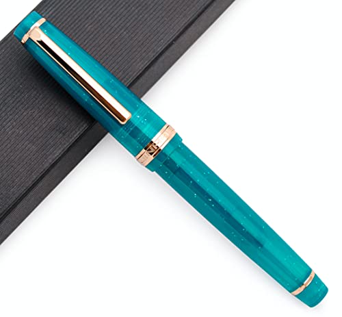 JINHAO 82 Fountain Pen with Gold Clip (F Nib 0.5mm, Fluorescent Peacock Blue) - color: Fluorescent Peacock Blue
