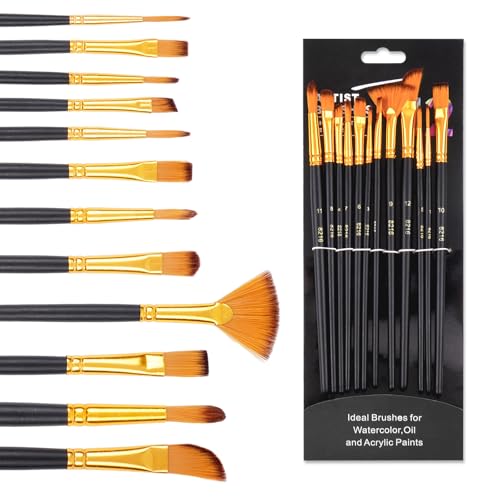Professional Artist Paint Brush Set of 12, Acrylic Paint Brush Set, for Beginners and Professionals, Great for Water, Oil or Acrylic Painting