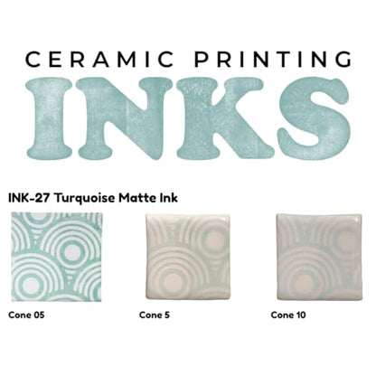 AMACO Ceramic Printing Ink, 8 oz. (236 mL), INK-27 Turquoise Blue Matte | Cone 05-10 Intermixable Ceramic Printing Ink for Screenprinting, Monoprinting, and More on Bisque and Unfired Clay - color: Ink-27 Turquoise