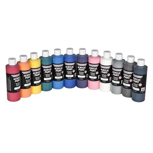 Constructive Playthings Acrylic Paint Set – 12 Vibrant 8 oz Bottles Made in the USA – Thick, Rich Pigment for Rock Painting, Pouring, Fluid Art & Canvas Painting