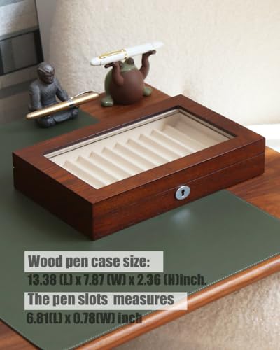 Fountain Pen Display Case with 12 Pens, Wood Pen Display Box, Lockable Pen Storage Box with Glass Top, Pen Box Organizer, Pen Collection Display Case (Brown with White Velvet) - color: Brown 12 Slots, White Velvet