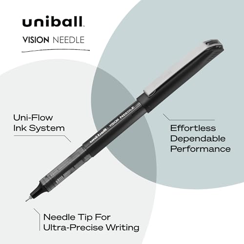 uniball Vision Needle Rollerball Pens, Micro Point (0.5mm), Black, 5 Pack - color: Black, size: 1 Count (Pack of 5), style: Needle Micro