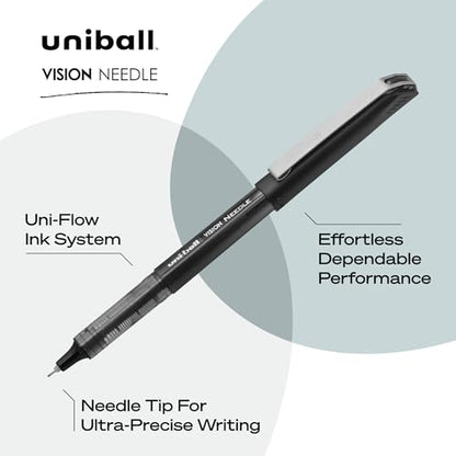 uniball Vision Needle Rollerball Pens, Micro Point (0.5mm), Black, 5 Pack - color: Black, size: 1 Count (Pack of 5), style: Needle Micro