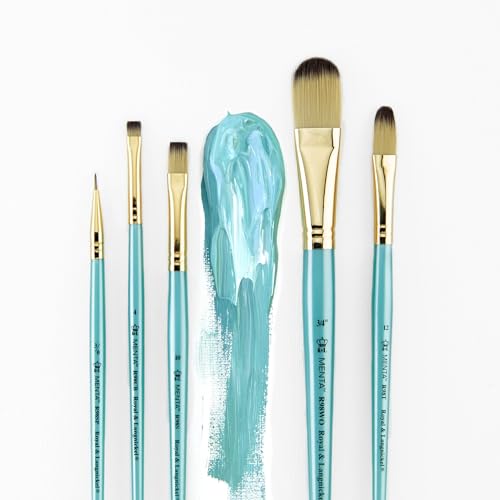Royal & Langnickel Menta, 5pc Oval Wash Variety Brush Set for Acrylic Paints, Includes - Oval Wash, Filbert, Spotter, Chisel & Shader Brushes