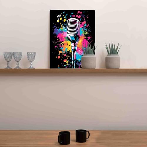Aihonmin DIY Paint by Numbers The Neon Microphone, 16x20 Acrylic Canvas Painting Kit for Kids & Adults, Musical Instrument DIY Craft Kit, Customizable Design - color: Music-15, size: 16''x20''(DIY Frame)