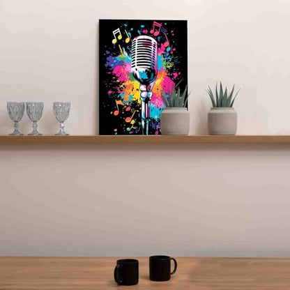 Aihonmin DIY Paint by Numbers The Neon Microphone, 16x20 Acrylic Canvas Painting Kit for Kids & Adults, Musical Instrument DIY Craft Kit, Customizable Design - color: Music-15, size: 16''x20''(DIY Frame)