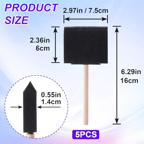HINZIC 5Pcs 3inch Foam Paint Brushes Black Sponge Brushes Wood Handle Foam Brushes for Painting Varnishes DIY Craft Projects - size: 3 inch