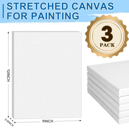 ESRICH Stretched Canvas for Painting, 3 Pack 9x12 Inch Canvas Value Pack,Primed Acid-Free Cotton Blank Canvases, Painting Canvas for Oil & Acrylic Paint. - size: 9x12in 3pack