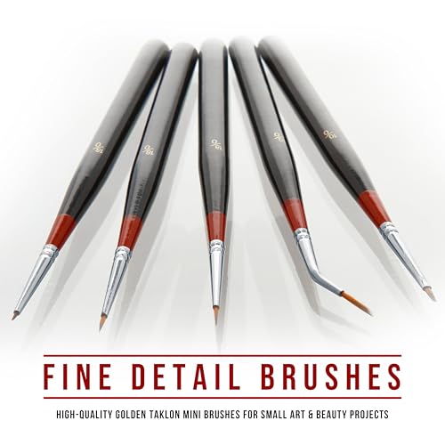 U.S. Art Supply 5 Piece Miniature Tight Spot Micro Fine Detail Art & Beauty Taklon Brush Set with Wood Handles - style: 5-Piece