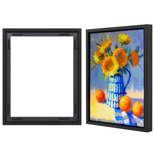Americanflat 16x20 Canvas Floating Frame with Adhesive Strips Included - Vertical and Horizontal Floating Frame for Artwork - Canvas Frames for Wall Display - Black - color: Black, size: 16X20