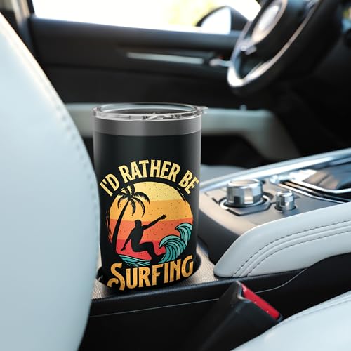 I'd Rather Be Surfing - Beach Surfing Surfingboard Surfboard Stainless Steel Insulated Tumbler - color: Black