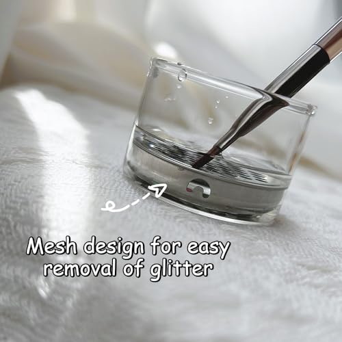Nail Brushes Washing Cup Acrylic Nail Brush Cleaner Dappen Dish with Lid Easy Cleaning Portable Mesh Layered Nail Art Brush Washer for Nail Sequins Glitter Powder Nail Tools Nail Art Brushes Clean Cup