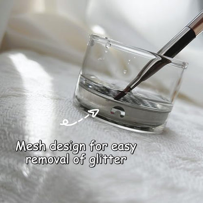 Nail Brushes Washing Cup Acrylic Nail Brush Cleaner Dappen Dish with Lid Easy Cleaning Portable Mesh Layered Nail Art Brush Washer for Nail Sequins Glitter Powder Nail Tools Nail Art Brushes Clean Cup