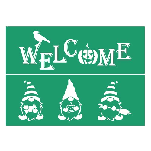 JAJADO Silk Screen Stencils - Vintage Halloween Self Adhesive Reusable Chalk Mesh Transfers Welcome Stencils for Painting on Wood, T-Shirt, DIY Home Decor Farmhouse Halloween Door Sign - color: Gnome Welcome