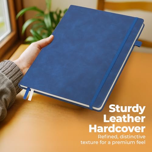 Classic Lined Journal Notebook 8.5x11" A4 Hardcover Leather - Blue - 200 Pages College Ruled Large with Sticky Tabs, Pockets, and Pen Loop for Writing and Journaling - Big Hardback Men and Women - color: Blue, size: A4 200 Pages