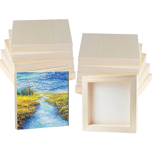 12 Pack Unfinished Wooden Canvas Board 5 x 5 inch Wood Panel Boards Square Wood Panels Blank Boards for Painting, Pouring, Burning, Arts Use with Oils, Acrylics and DIY Craft Projects - size: 5inch