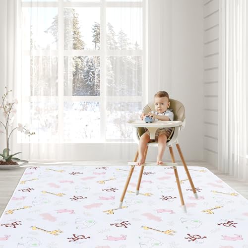 Baby Splat Floor Mat for Under High Chair/Arts/Crafts, 51" Waterproof Anti-Slip Food Splash Spill Protector Mat, Washable and Table Cloth - color: Jungle Animals