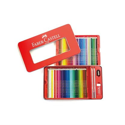 Faber Castell TFC-CP/60C Oil-Based Colored Pencils, Flat Can, Set of 60 Colors, Red