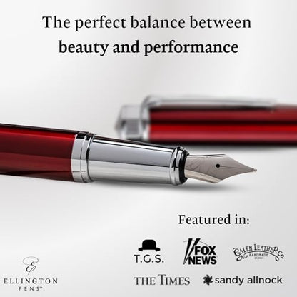 Ellington Pens Luxury Fountain Pen Set - Smooth Fine Nib- Includes 3 Ink Cartridges, Refillable Ink Converter, Gift Box- Fountain Pens For Writing, Calligraphy, Journaling, Sketching (Scarlet Slate) - color: Scarlet Slate, style: Fine