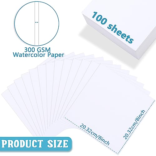Spiareal 100 Sheets 8 x 8 Inch Watercolor Paper Bulk 140 Lb/300 GSM White Construction Paper Cold Press Blank Cotton Art Paint White Color Pad Artists Drawing Christmas Cards - size: 8 x 8 Inch
