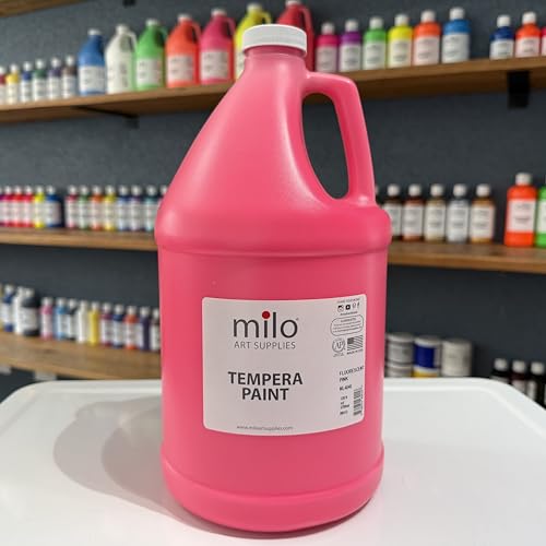 milo Fluorescent Hot Pink Neon Tempera Paint | 128 oz Bottle, 1 Gallon | Glows UV in Black Light | Non-Toxic Made in USA | Washable Bulk Art Paint for Party, Student, Classroom, Artist - color: Fluorescent Pink