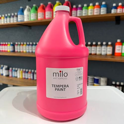 milo Fluorescent Hot Pink Neon Tempera Paint | 128 oz Bottle, 1 Gallon | Glows UV in Black Light | Non-Toxic Made in USA | Washable Bulk Art Paint for Party, Student, Classroom, Artist - color: Fluorescent Pink