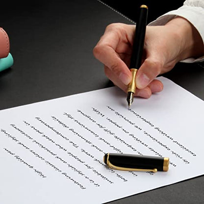 Fountain Pen-Smooth Writing Metal Water Pen with Gift Case Fine Nib Consistent Ink Flow Luxury Pen for Nice Pens Includes a Calligraphy Nib 8 Ink Cartridges and a Converter (Gold) - color: Gold